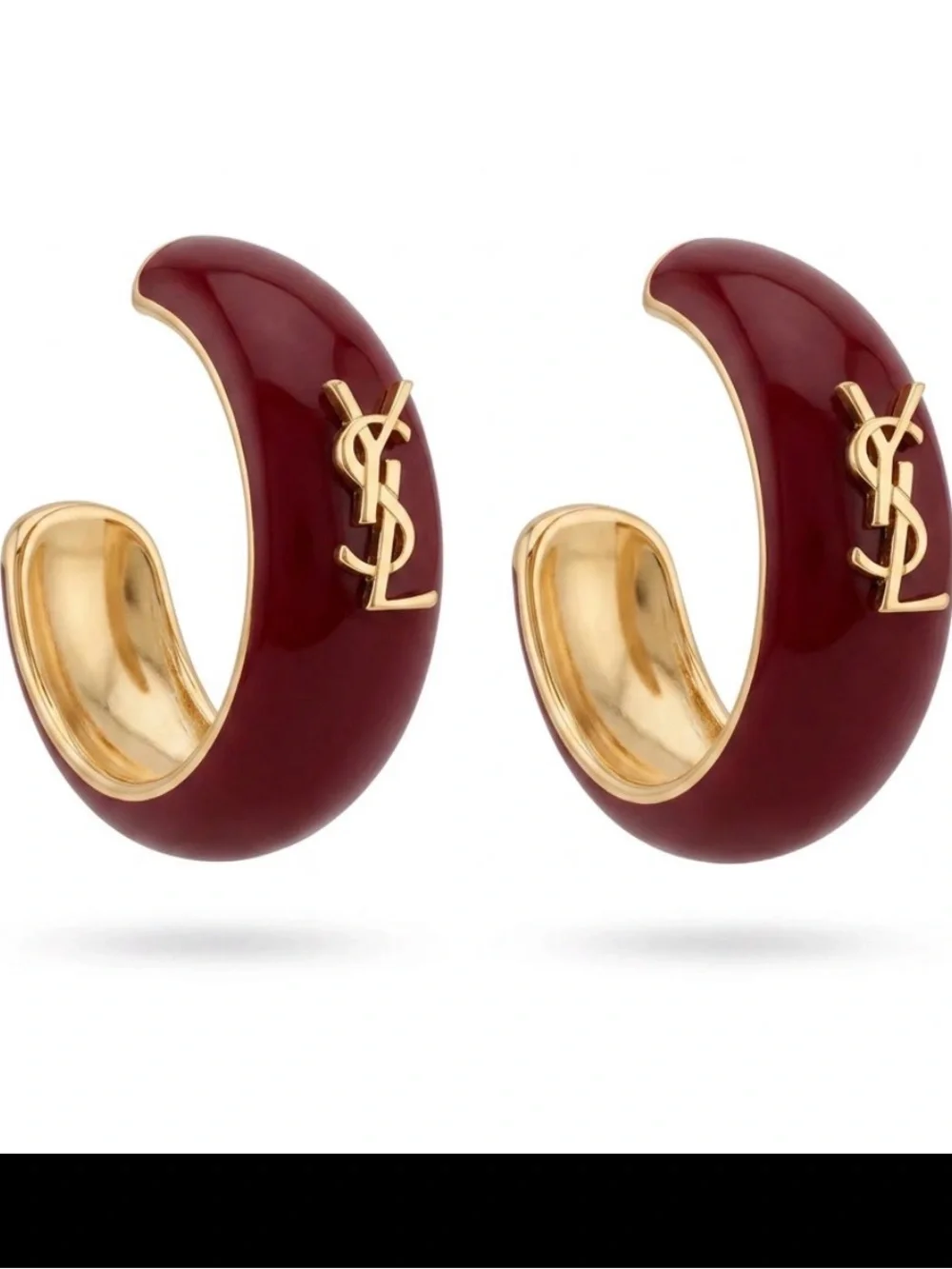 Maroon plastic Hoop Earrings with Gold Accent